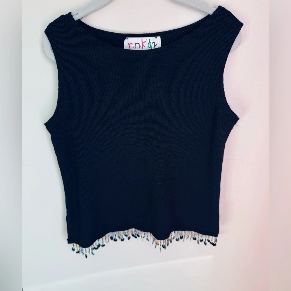 Ronni Nicole Kidz Vintage Black Fringe Black Tank Size 7